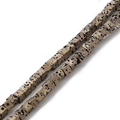 Electroplated Natural Lava Rock Beads Strands G-Q1009-B01-02G-1