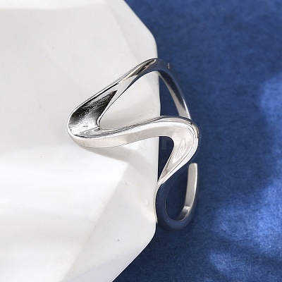 Rhodium Plated 925 Sterling Silver Wave Cuff Rings RJEW-D300-02P-1