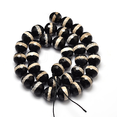 Tibetan Style Beige Striped Pattern dZi Beads Strands TDZI-O005-10F-8mm-1