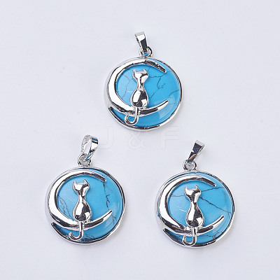 Synthetic Turquoise Kitten Pendants G-K234-D08-1