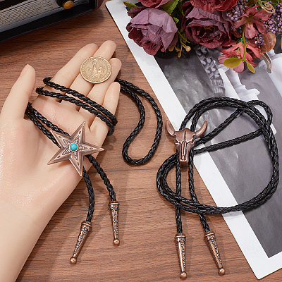 2Pcs 2 Styles Adjustable Vintage PU Leather Bolo Tie NJEW-GF0001-13R-1