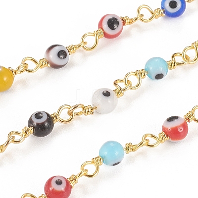 Handmade Evil Eye Lampwork Round Beaded Chains CHC-G009-A-G04-1