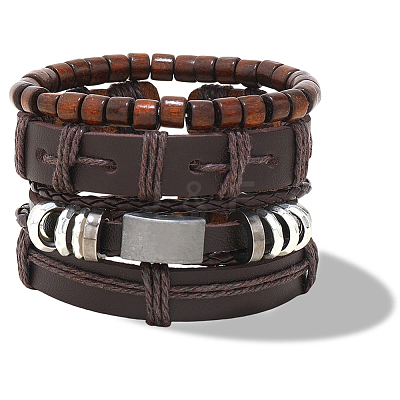 1Pc Cowhide & Imitation Leather Cord Knitted Multi-strand Bracelets AJEW-GF0011-50F-1