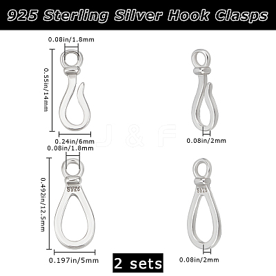 2 Sets 925 Sterling Silver Hook Clasps STER-BBC0007-98-1