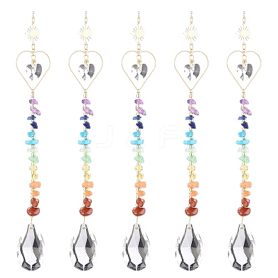 Glass Teardrop Chandelier Pendant Decorations HJEW-JM00857-1