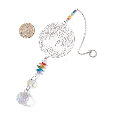 Glass Beads & 201 Stainless Steel Hanging Suncatchers HJEW-JM04762-02-1