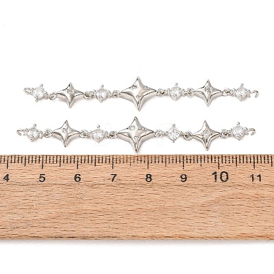 Brass Pave Clear Cubic Zirconia 3 Star Links Connector Charms CU-H003-04P-1