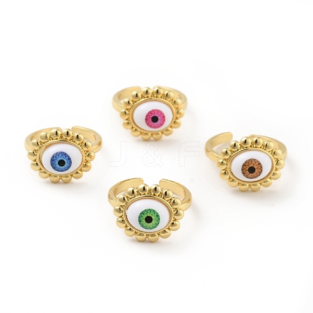 Acrylic Sun with Evil Eye Open Cuff Ring RJEW-B042-07G-1