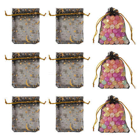 30Pcs Gold Stamping Moon Star Organza Drawstring Gift Bags ABAG-TA0002-21E-1