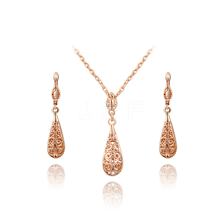 Real 18K Rose Gold Alloy Crezh Rhinestone Drop Necklaces & Earrings Jewelry Sets SJEW-AA00031-041RG-1