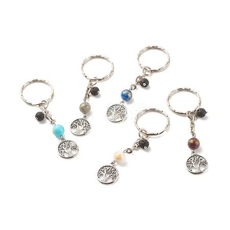 Natural Gemstone Beads Keychain KEYC-JKC00306-1