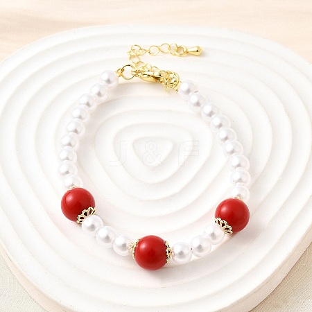 Brass ABS Imitation Pearl Beaded Bracelets for Women BJEW-D317-02G-1