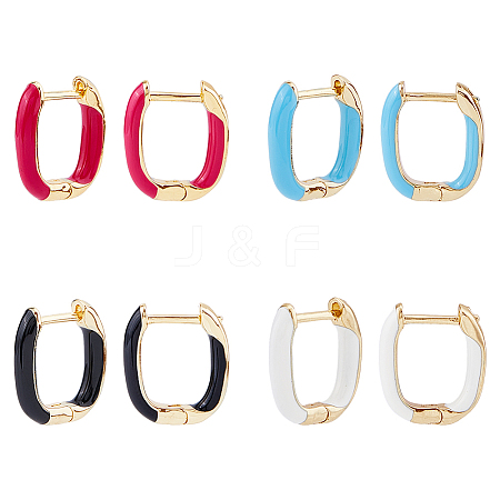 FIBLOOM 4 Pairs 4 Colors Real 18K Gold Plated Brass Rectangle Hoop Earrings EJEW-FI0003-06-1