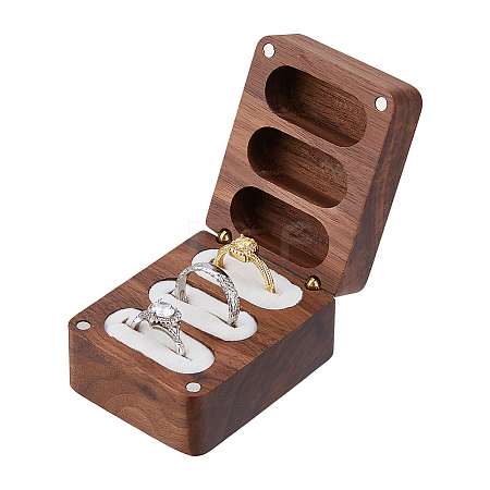 1Pc 3-Slot Walnut Wood Jewelry Gift Box with Magnetic Cover CON-DC0001-15A-1