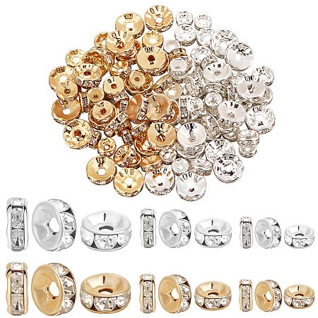 120Pcs 6 Styles Brass Rhinestone Spacer Beads KK-BBC0016-02-1
