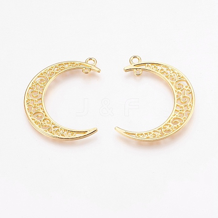 Tibetan Style Alloy Hollow Moon  2-Loop Link Pendants TIBEP-5312-G-LF-1