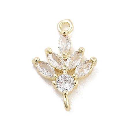Brass Pave Clear Cubic Zirconia Leaf Links Connector Charms LS-KK-Z061-02G-01-1