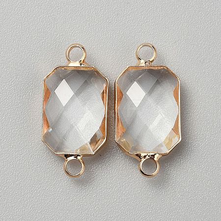 Brass Pave Clear Glass Connector Charms LS-FIND-WH0202-01-1