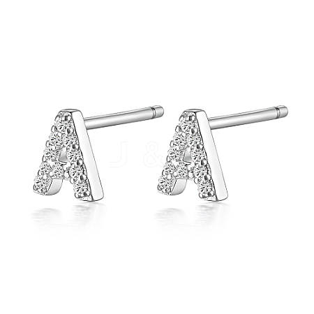 Rhodium Plated 925 Sterling Silver Initial Letter Stud Earrings HI8885-01-1