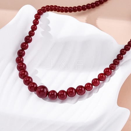 Natural Rhodochrosite & Shell Pearl Round Graduated Beaded Necklaces NJEW-U026-25G-1