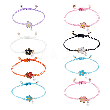 FIBLOOM 8Pcs 8 Colors Alloy Enamel Flower Link Bracelets Set BJEW-FI0001-64-1