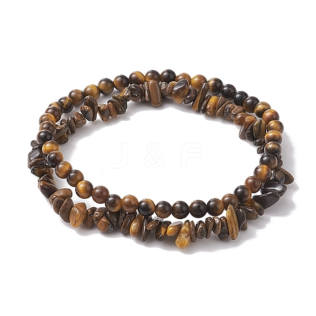 Chip & Round Natural Tiger Eye Beaded Stretch Bracelets for Women BJEW-JB10189-05-1