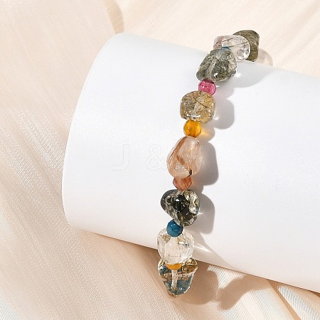 Natural Green Rutilated Quartz & Agate Beads Adjustable Stretch Bracelets for Women BJEW-JB14217-1