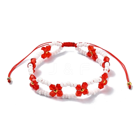 Woven Glass Flower Adjustable Braided Bead Bracelets for Women BJEW-MZ00100-05-1