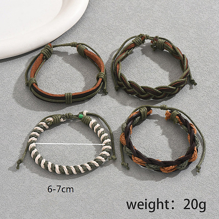 4Pcs 4 Styles PU Leather Cord Braided Bracelets for Women Men JT7960-1