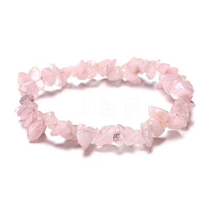 Natural Rose Quartz Chips Beaded Stretch Bracelet for Women PW-WG72437-04-1