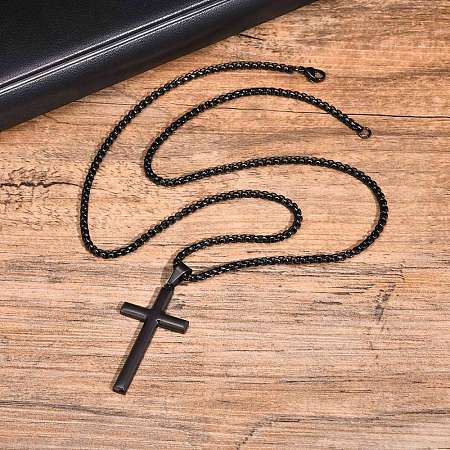 Men's Stainless Steel Cross Pendant Box Chain Necklaces PW-WGD1DFB-03-1