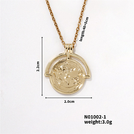 Map Coin Brass Pendant Necklace Fashionable Personality Jewelry BM0075-1-1