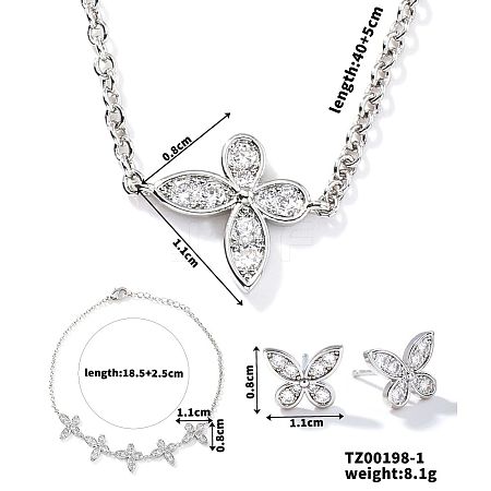 Fashionable Brass Micro Pave Clear Cubic Zirconia Butterfly Jewelry Set BZ0721-1-1