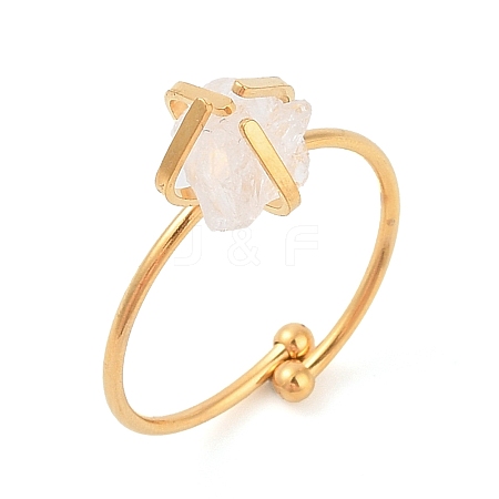 Nuggets Natural Quartz Crystal Charms Four Prong Finger Rings for Women RJEW-Z051-02G-01-1