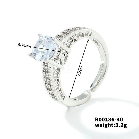 Fashionable Unisex Brass Micro Pave Clear Cubic Zirconia Adjustable Rings VA2990-5-1