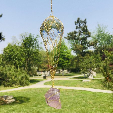 Hot Air Balloon K9 Ball Pendant Decoration with Natural Fluorite Wind Chime PW-WG30079-02-1