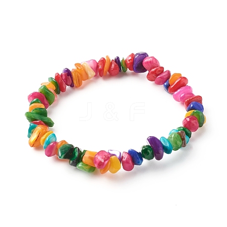 Natural Dyed Chip Shell Beads Stretch Bracelets for Children BJEW-JB06395-01-1