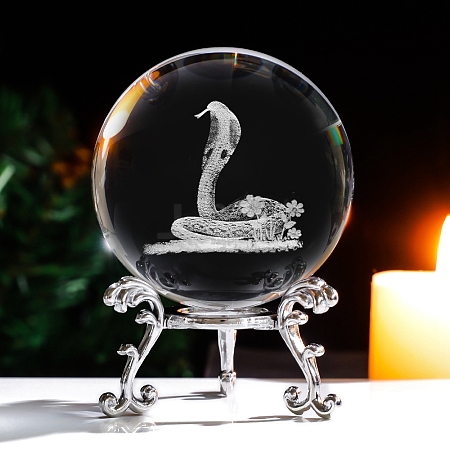 Inner Carving 12 Chinese Zodiac Signs Glass Crystal Ball Diaplay Decoration with Metal Holder PW-WG32D61-12-1