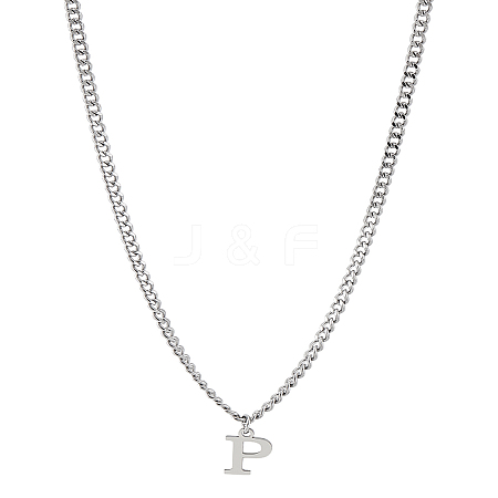 1Pc 304 Stainless Steel Letter Pendant Necklaces NJEW-LP0001-33P-P-1