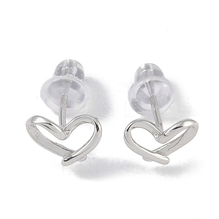 Anti-Tarnish Heart Rhodium Plated 999 Sterling Silver Stud Earrings for Women EJEW-S215-18P-1