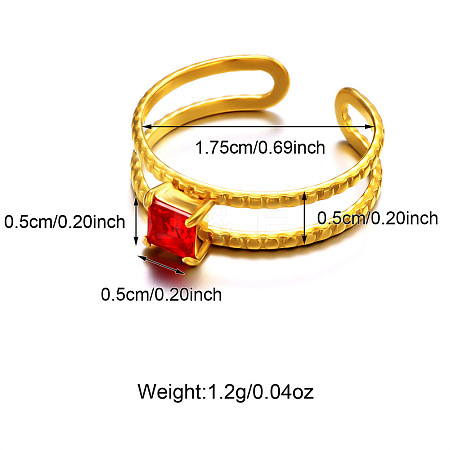 304 Stainless Steel & Cubic Zirconia Cuff Open Rings WGFA3FC-04-1
