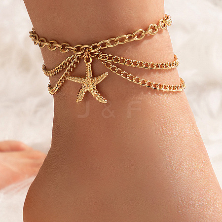 Golden Alloy Chains Multi-layer Anklets PW-WG41222-04-1