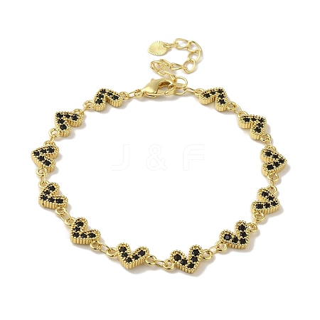 Rack Plating Brass Micro Pave Cubic Zirconia Heart Link Chain Bracelets for Women BJEW-P323-09G-01-1