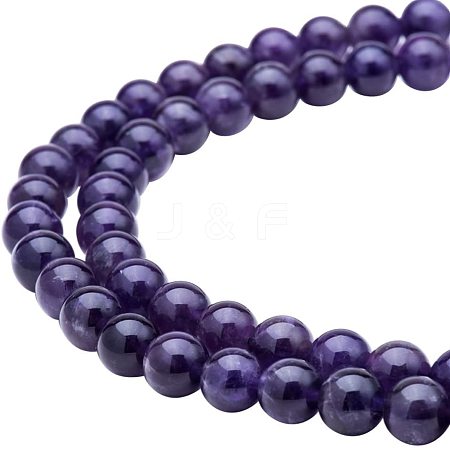 Natural Amethyst Round Beads Strands G-PH0018-8mm-1