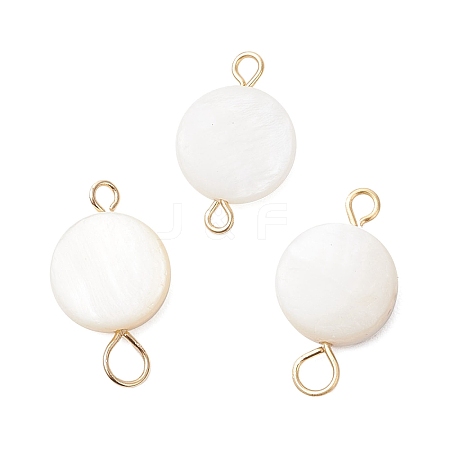 3Pcs Natural Freshwater Shell Flat Round Connector Charms PALLOY-JF04019-1