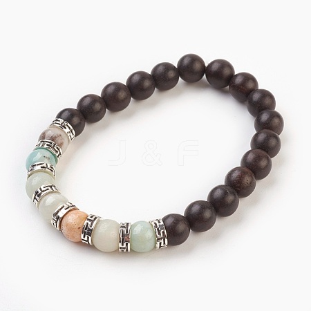 Natural Flower Amazonite Stretch Bracelets BJEW-JB03824-04-1