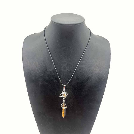 Natural Tiger Eye Merkaba Star with Double Terminated Point Pendant Necklaces for Women KL5824-2-1