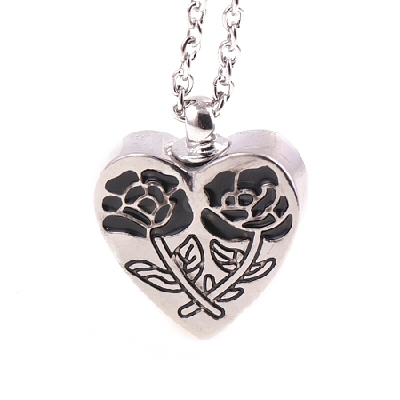 Alloy Heart with Rose Urn Ashes Pendant Necklace BOTT-PW0005-31-1