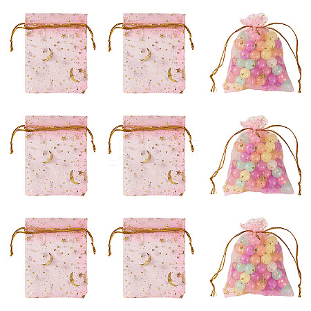 30Pcs Gold Stamping Moon Star Organza Drawstring Gift Bags ABAG-TA0002-21G-1