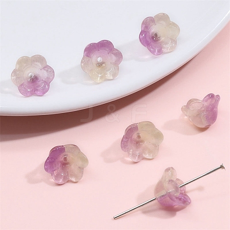 10Pcs Gradient Color Transparent Glass Bead Caps PW-WG464DA-30-1